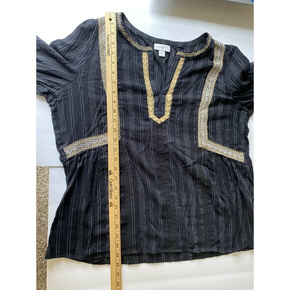 J Jill Black Embroidered Boho Long Sleeve V Neck Top Medium - Picture 8 of 8
